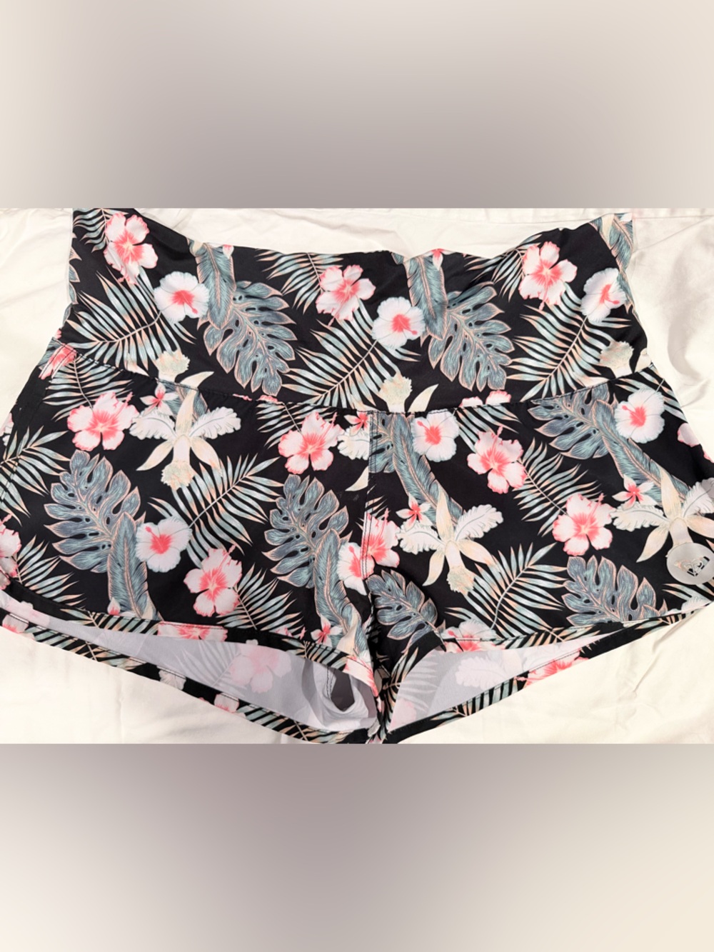Roxy Floral Tropical Women's Shorts - Black with Pink & Green